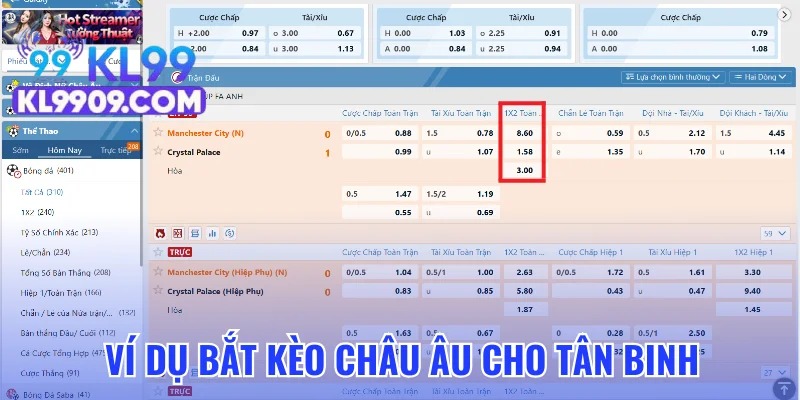 Ví dụ bắt kèo cược chuẩn xác cho tân binh